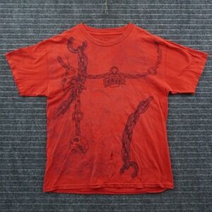MMA Elite T-Shirt Mens Large Red Skulls Chains Graphic Distressed Short Sleeve